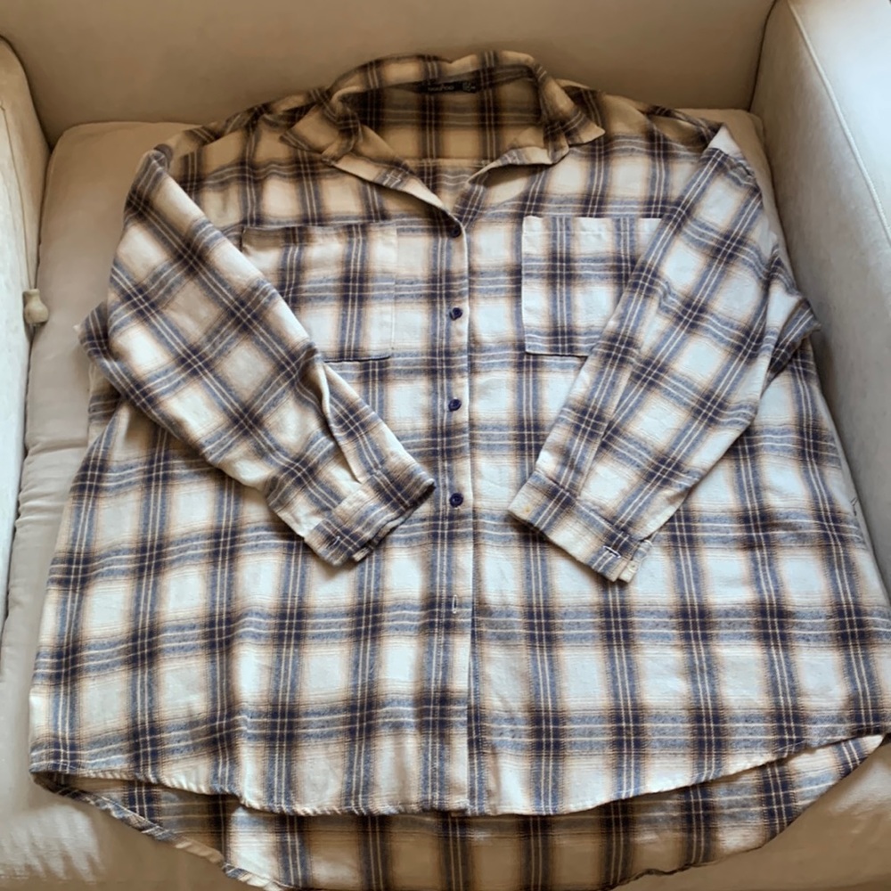 Boohoo oversized blue and brown flannel